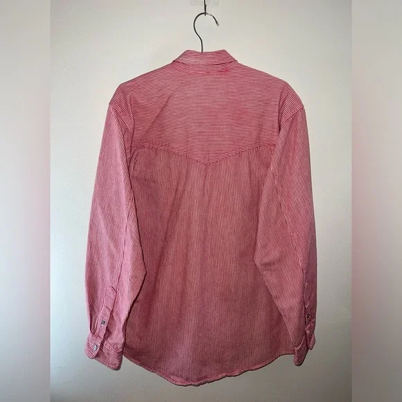 Vintage USA made Calvin Klein Sport pinstripe red denim shirt men’s medium - Picture 6 of 7